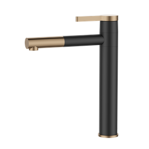 Grifo de lavabo de latón negro de oro rosa de diseño europeo cuello largo