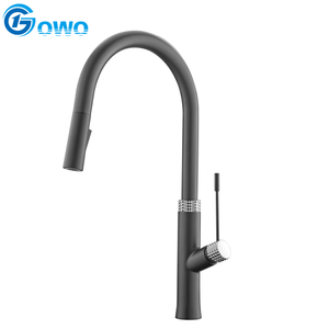 Grifo monomando de cocina extraíble de latón gris moderno