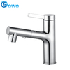 Lavabo de baño de lujo de latón, grifo de lavabo con rociador extraíble cromado 